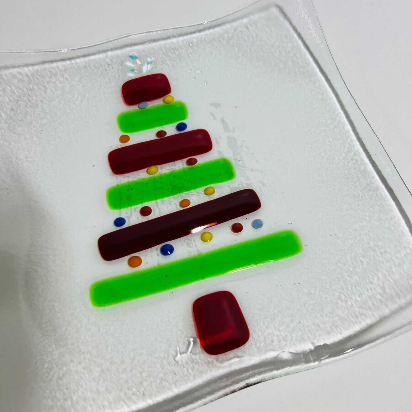 Fused Glass, one of a kind, Christmas Serving dish