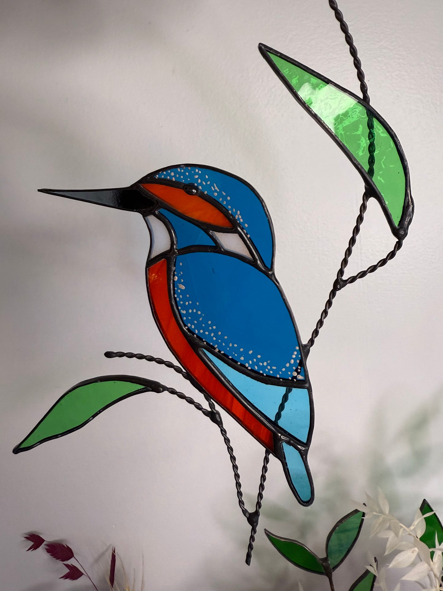 Handcrafted Stainedglass Kingfisher Suncatcher - Bird Window Ornament & Home Decor