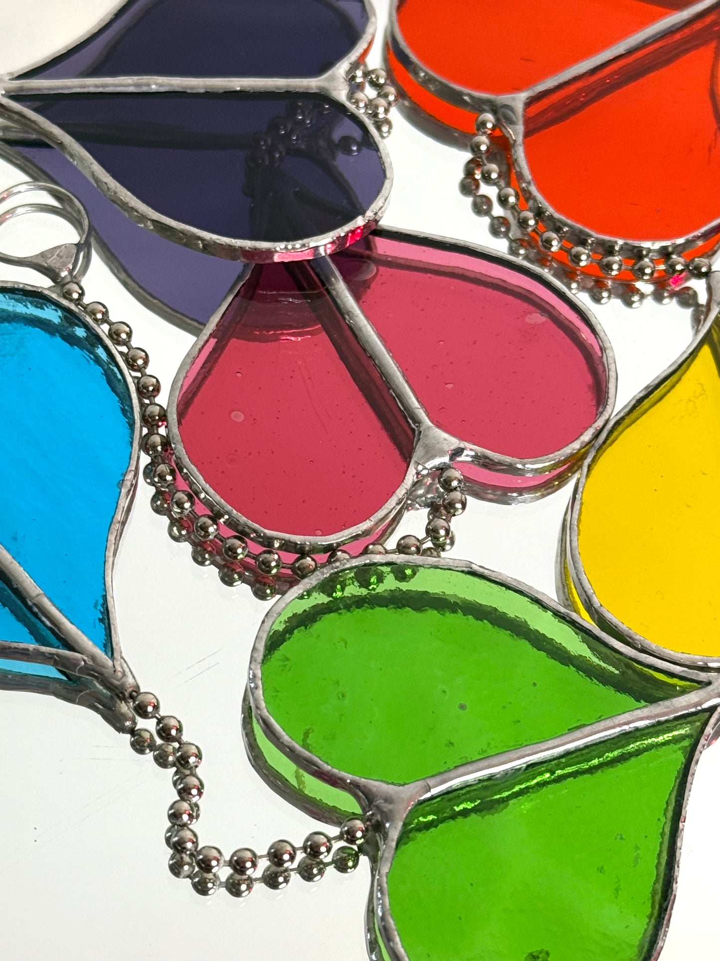Handcrafted Stainedglass Rainbow Hearts Suncatcher - Rainbow Window Ornament & Home Decor