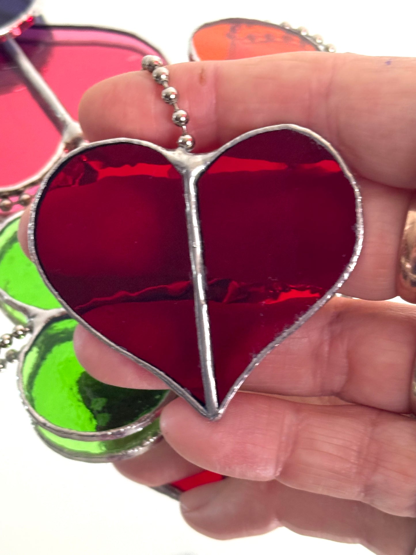 Handcrafted Stainedglass Rainbow Hearts Suncatcher - Rainbow Window Ornament & Home Decor