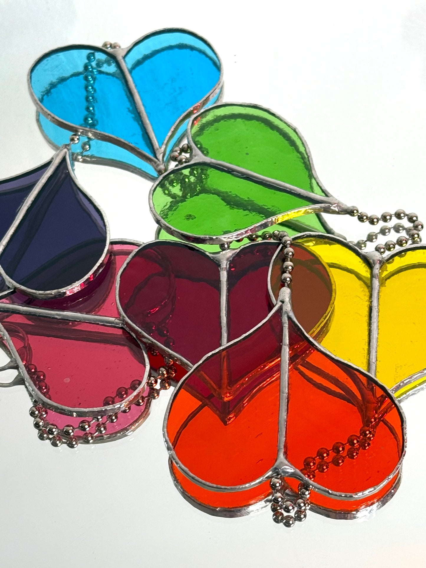 Handcrafted Stainedglass Rainbow Hearts Suncatcher - Rainbow Window Ornament & Home Decor