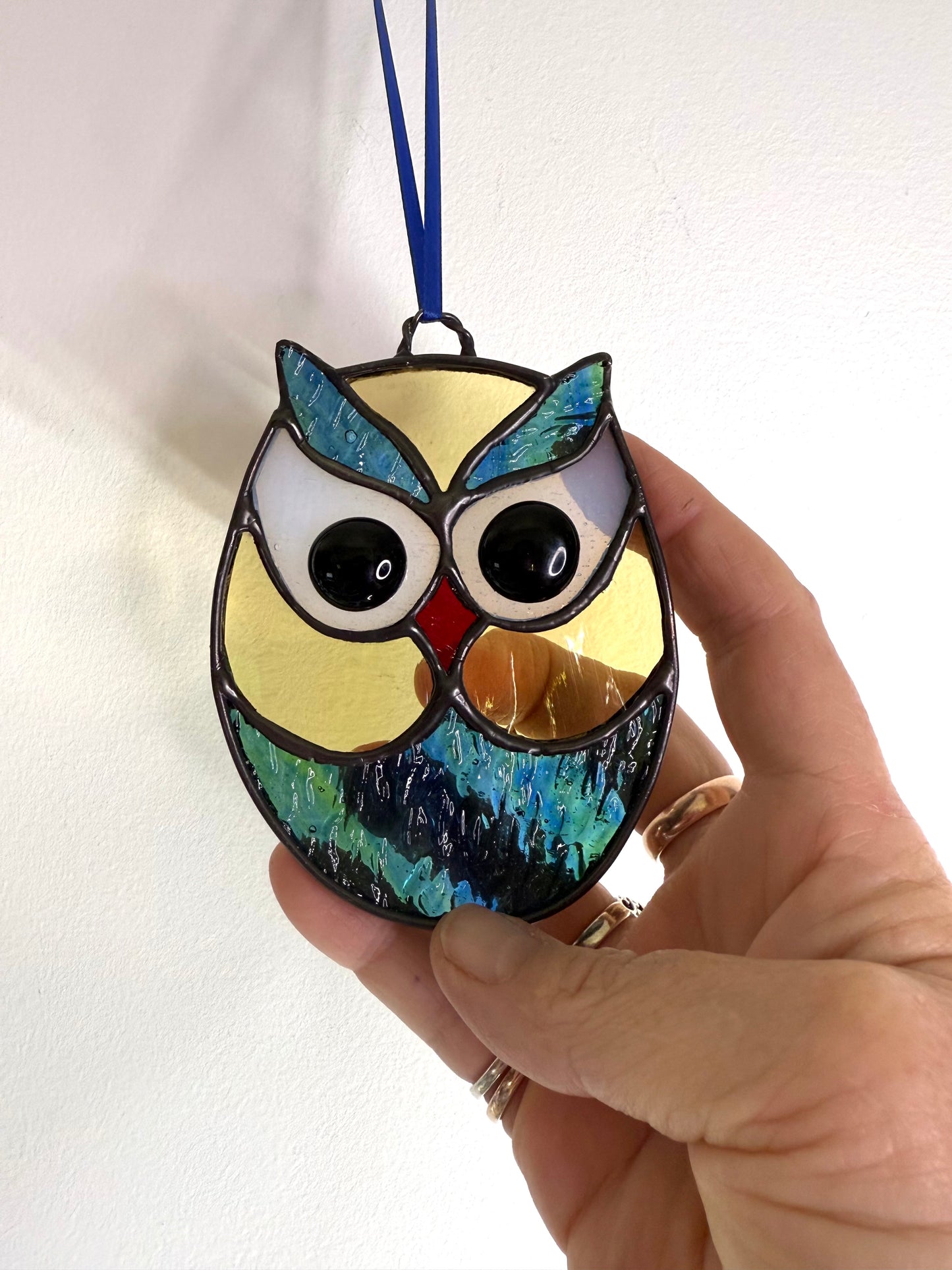Handcrafted Stainedglass Owl Suncatcher - Bird Window Ornament in & Home Decor