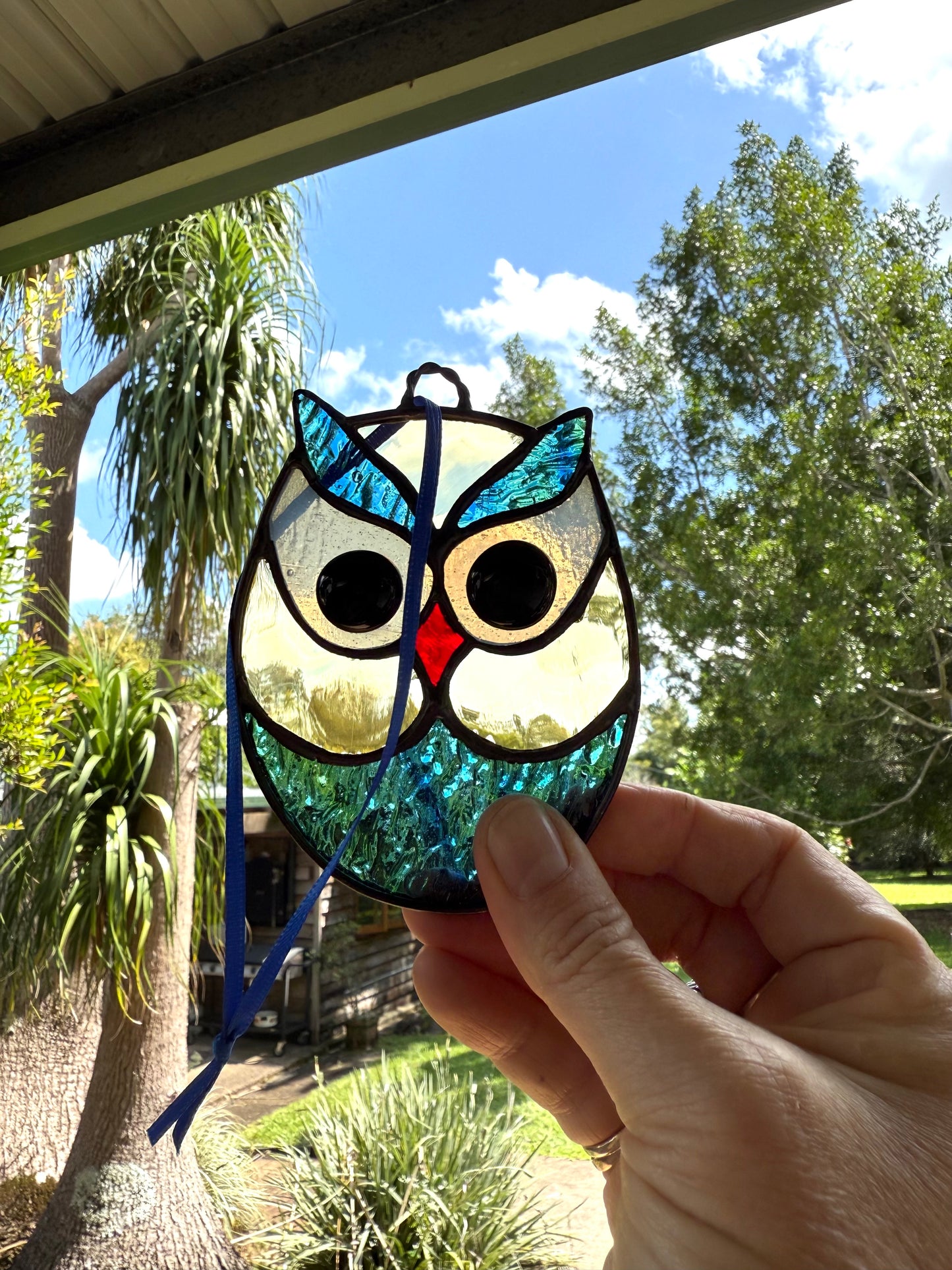 Handcrafted Stainedglass Owl Suncatcher - Bird Window Ornament in & Home Decor