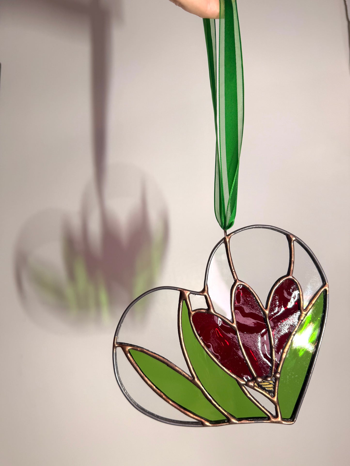 Handcrafted Stainedglass Heart Tulip Suncatcher - Flower Window Ornament & Home Decor