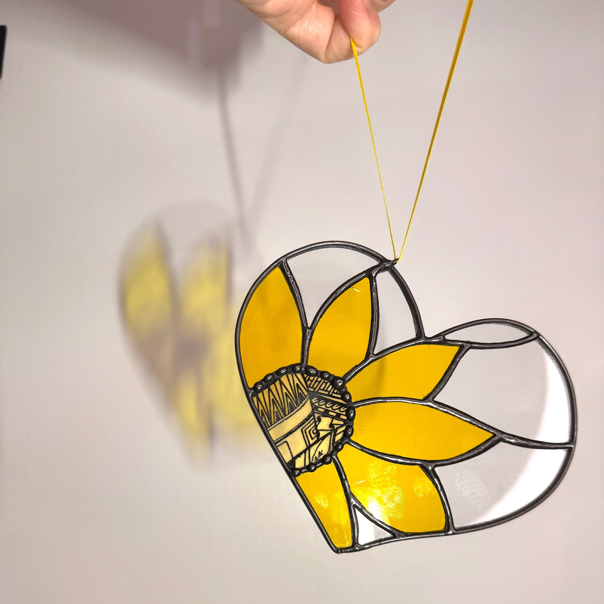 Handcrafted Stainedglass Sunflower Heart Suncatcher - Butterfly Window Ornament & Home Decor