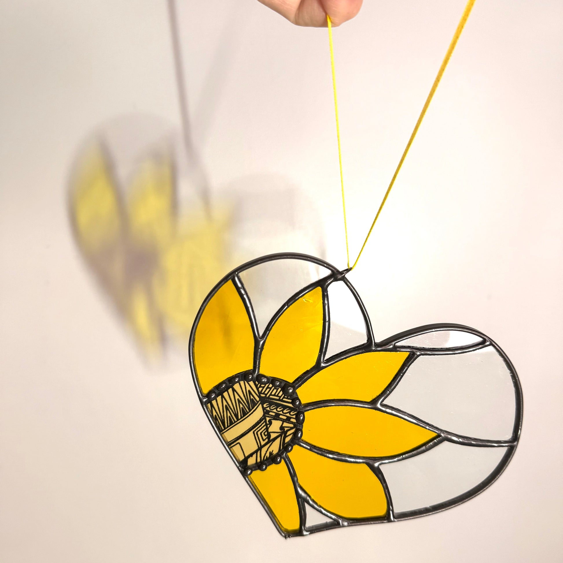 Handcrafted Stainedglass Sunflower Heart Suncatcher - Butterfly Window Ornament & Home Decor