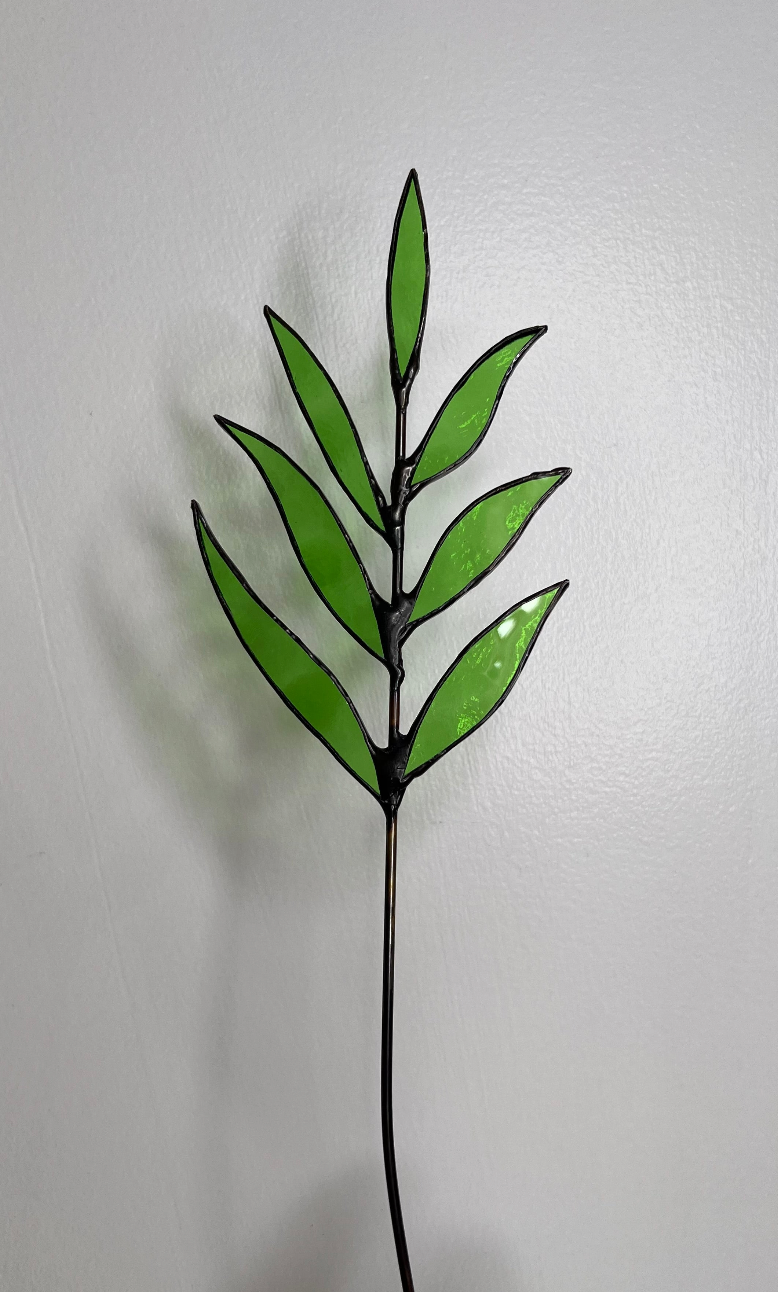 Stainedglass Little Bird and leaf stem