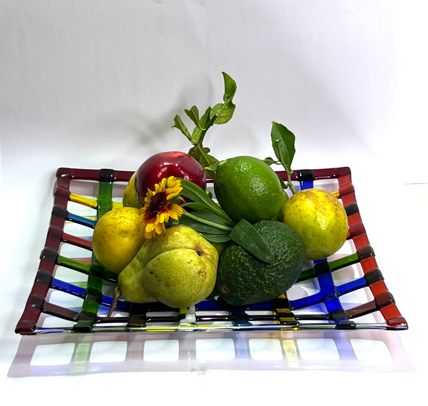 Multi coloured glass fruit platter