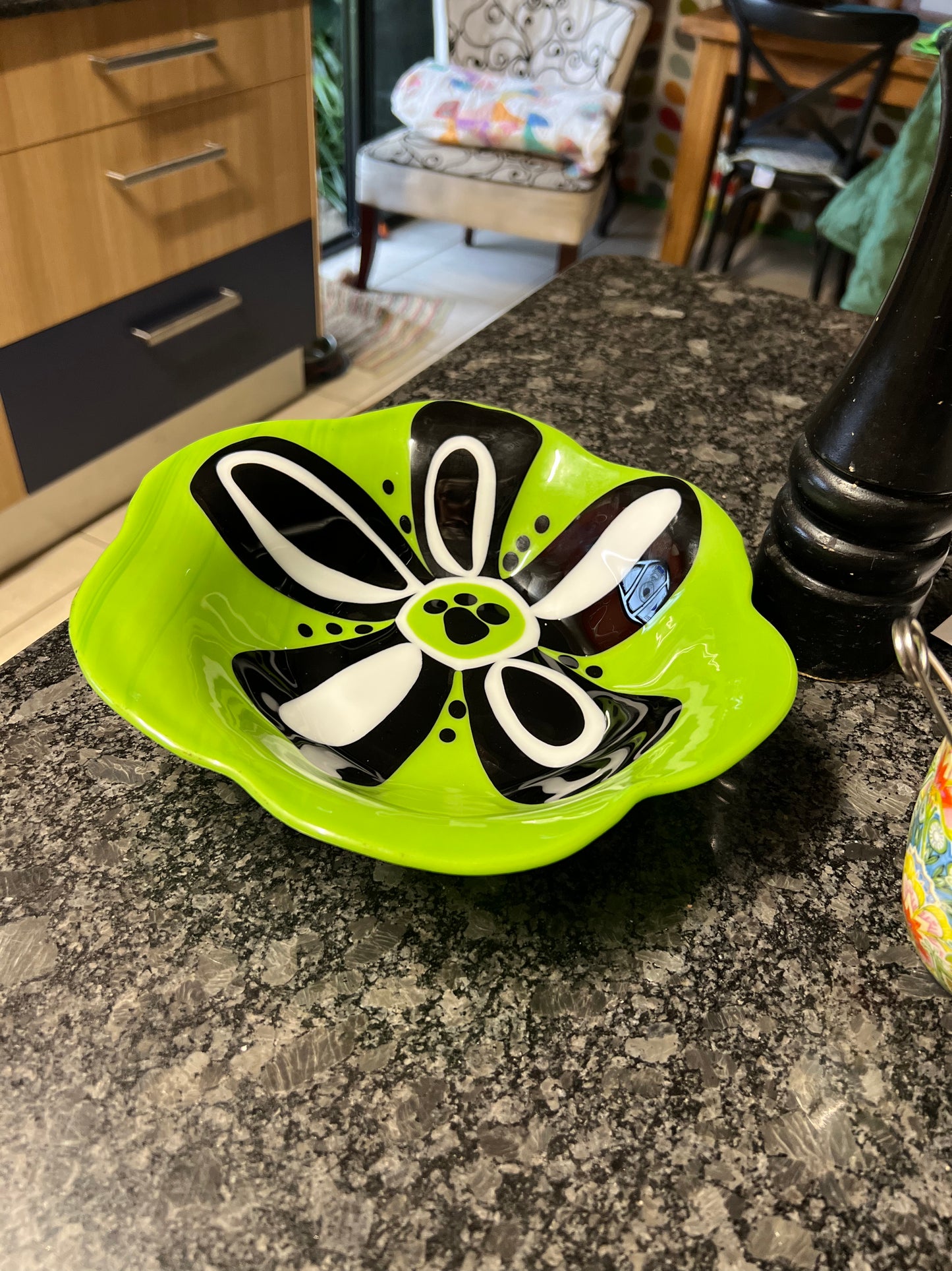 Green with Black and White flower bowl