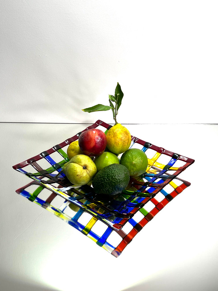 Multi coloured glass fruit platter