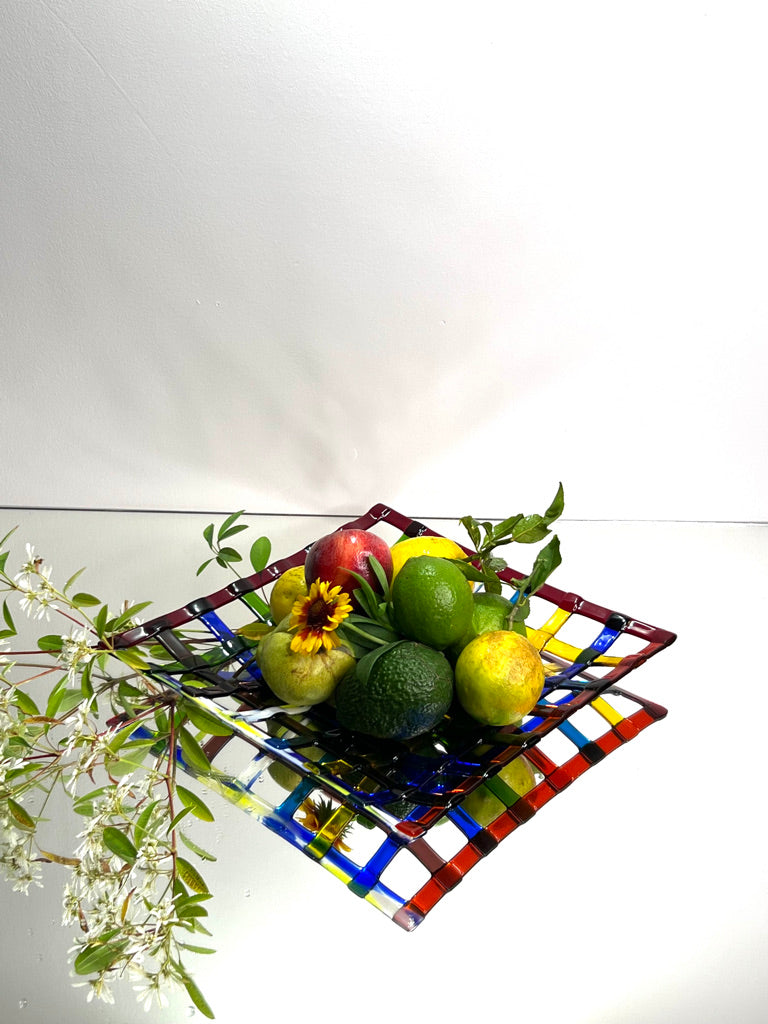 Multi coloured glass fruit platter