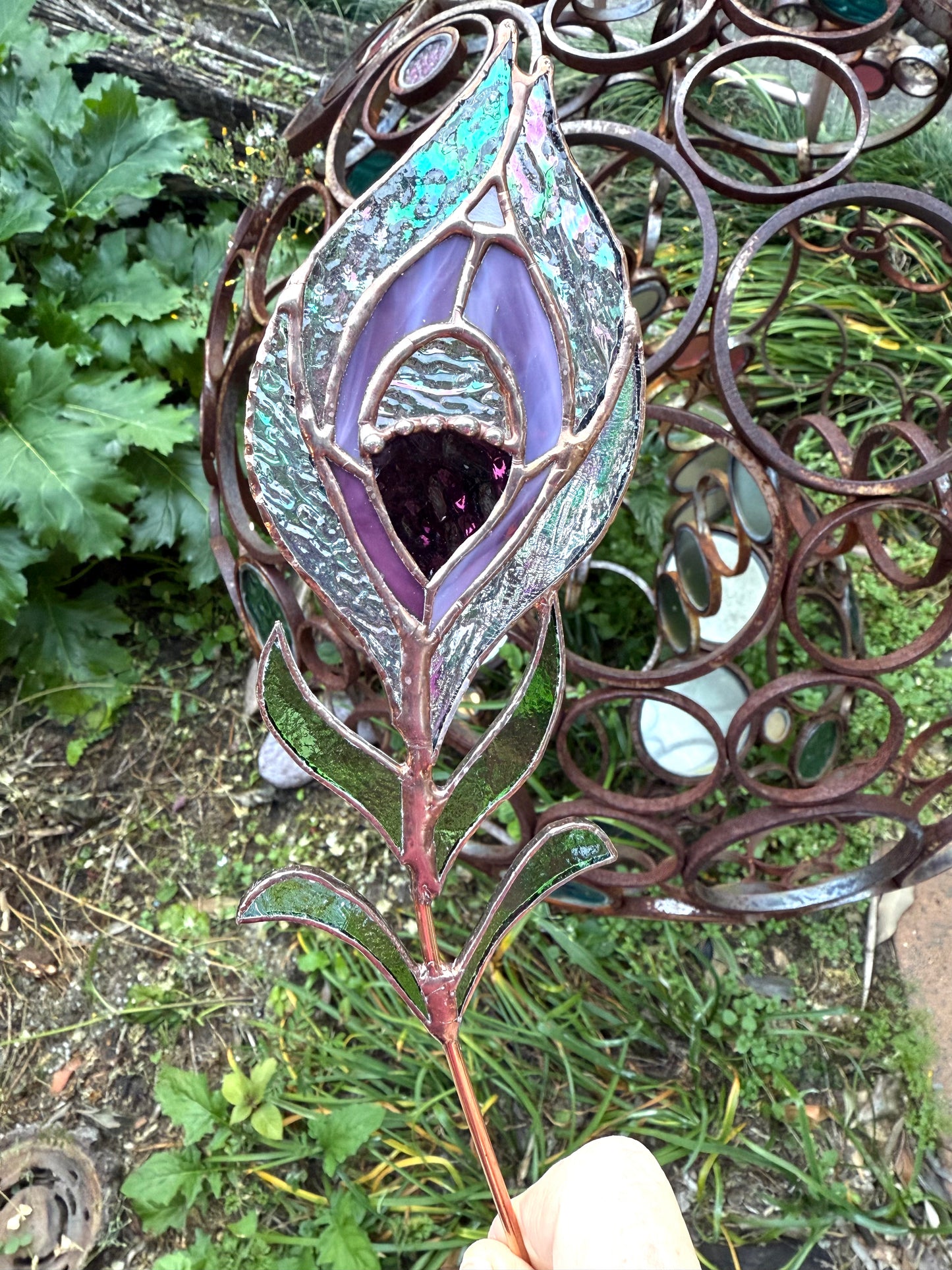 Stainedglass Peacock feather flower stem