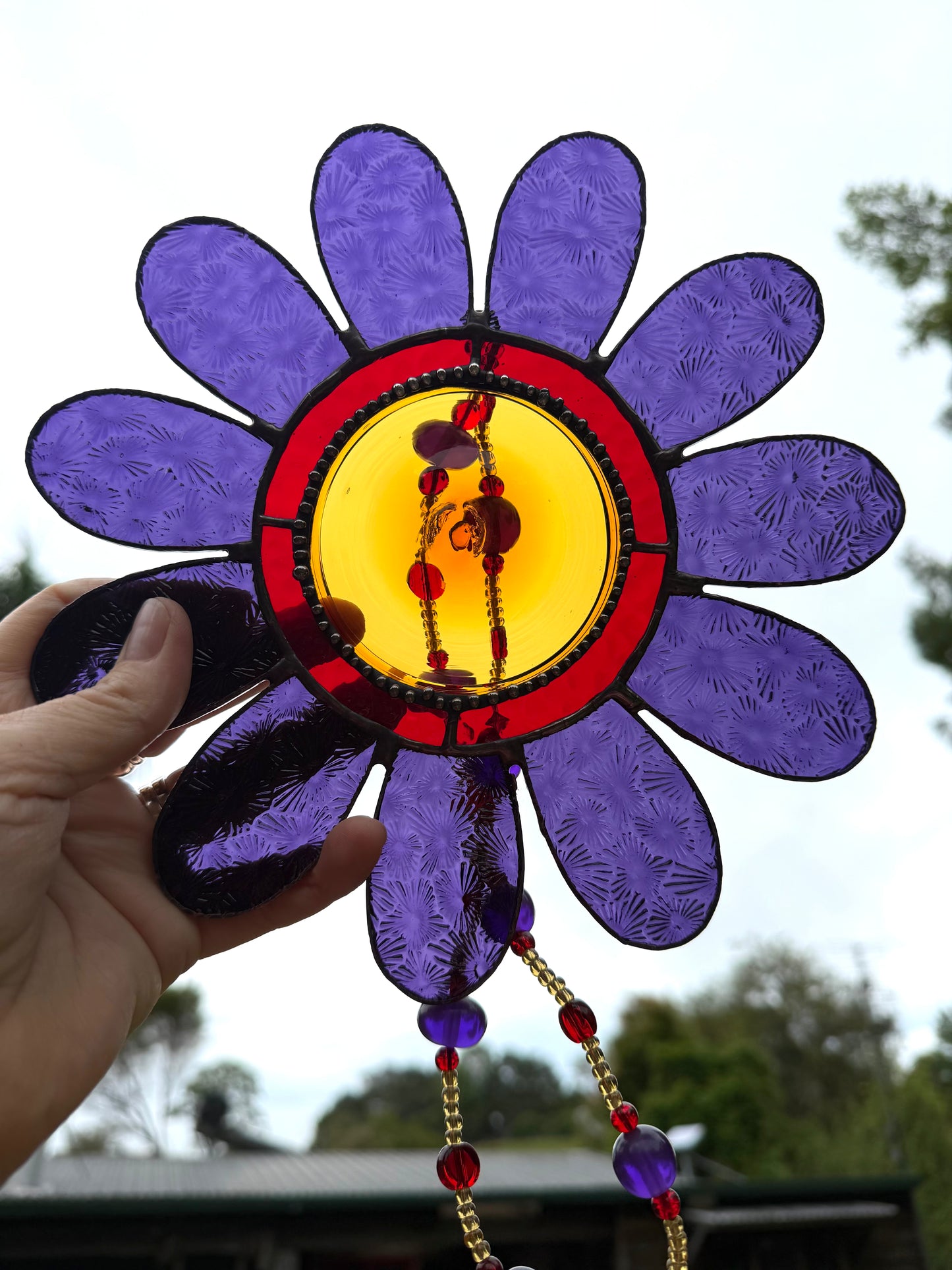 SALE: Handcrafted Stainedglass Large Purple Flower Suncatcher - Flower Window Ornament & Home Decor