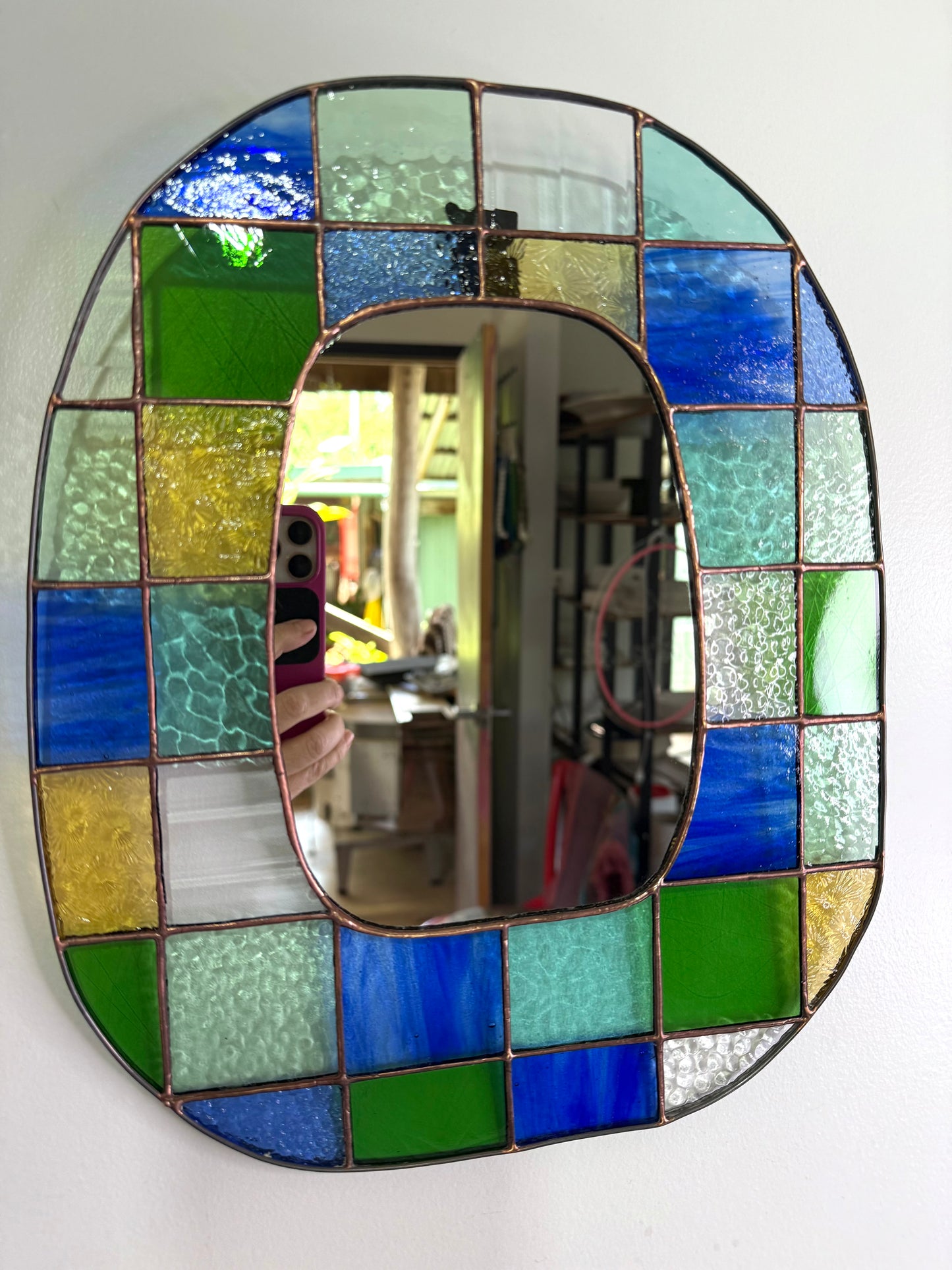 Stainedglass blue/green Checkered Mirror