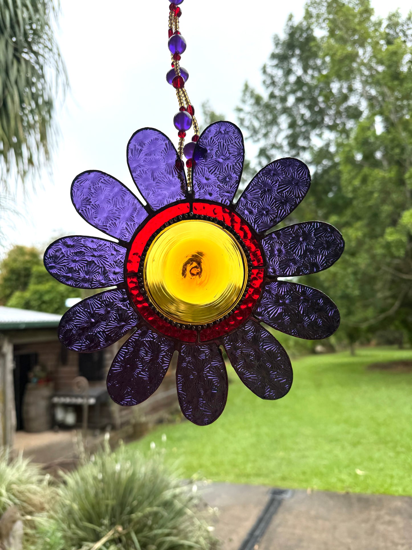 SALE: Handcrafted Stainedglass Large Purple Flower Suncatcher - Flower Window Ornament & Home Decor