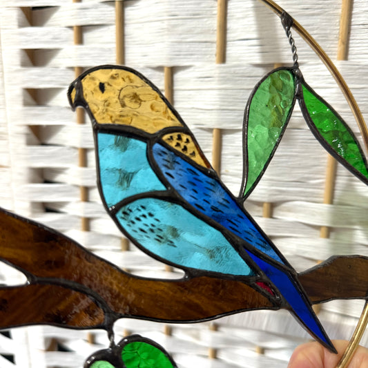 Handcrafted Stainedglass Pale Headed Rosella Suncatcher - Bird Window Ornament & Home Decor