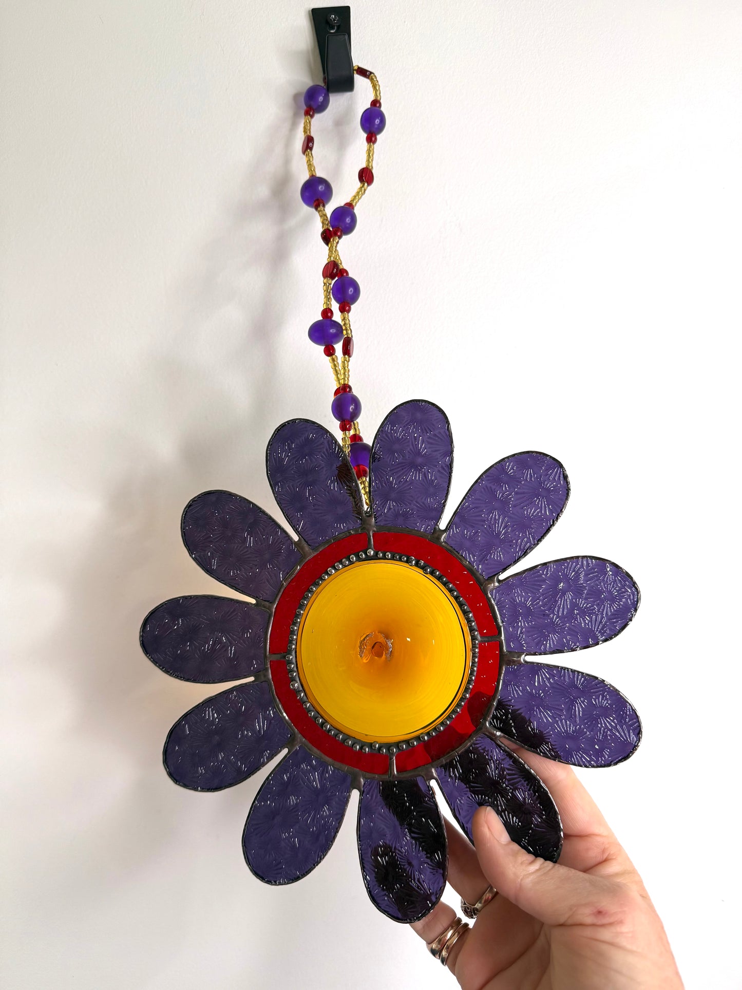 SALE: Handcrafted Stainedglass Large Purple Flower Suncatcher - Flower Window Ornament & Home Decor