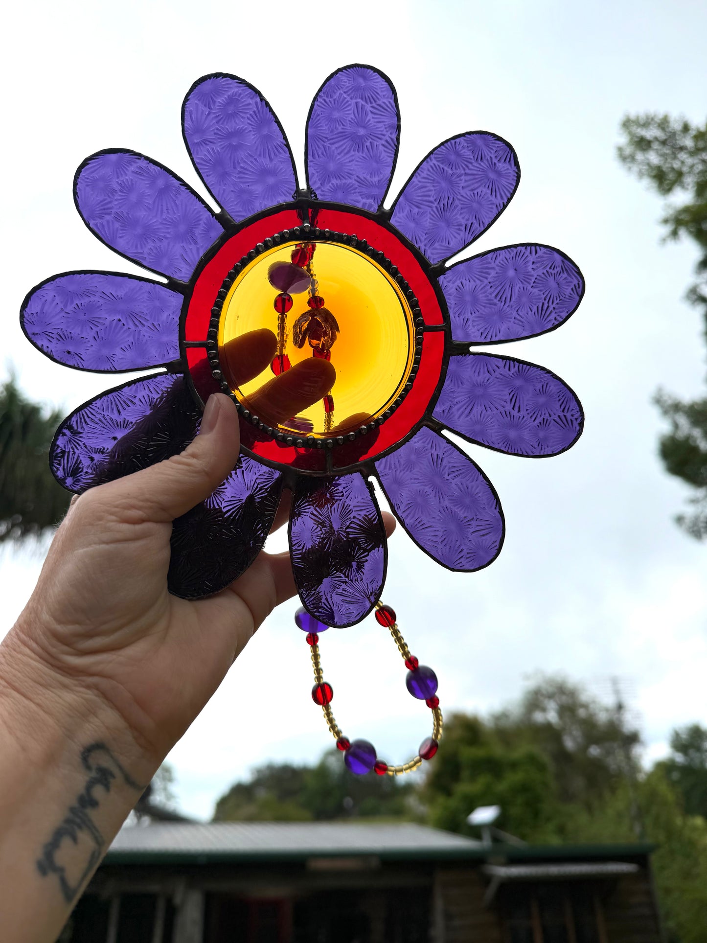 SALE: Handcrafted Stainedglass Large Purple Flower Suncatcher - Flower Window Ornament & Home Decor