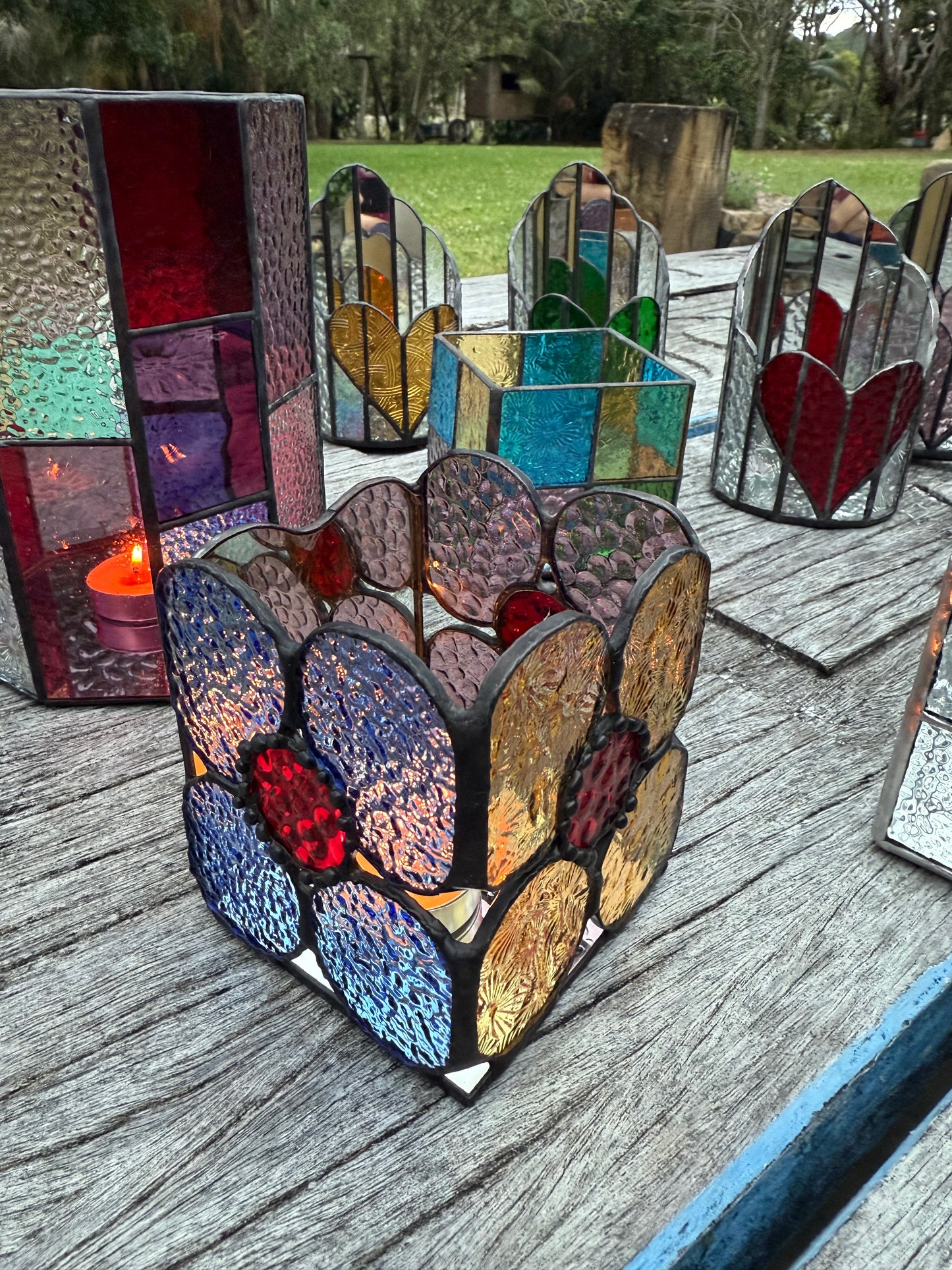 Stainedglass flower candle holder