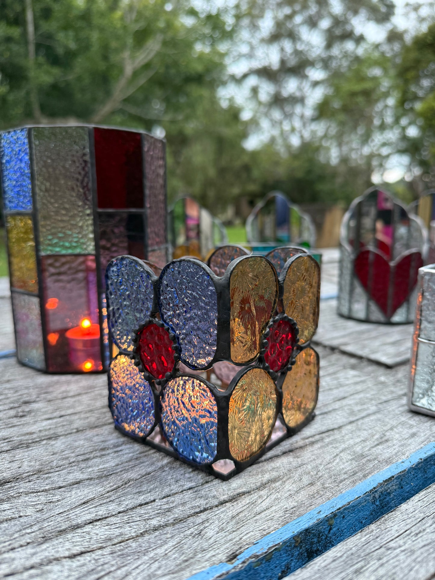 Stainedglass flower candle holder