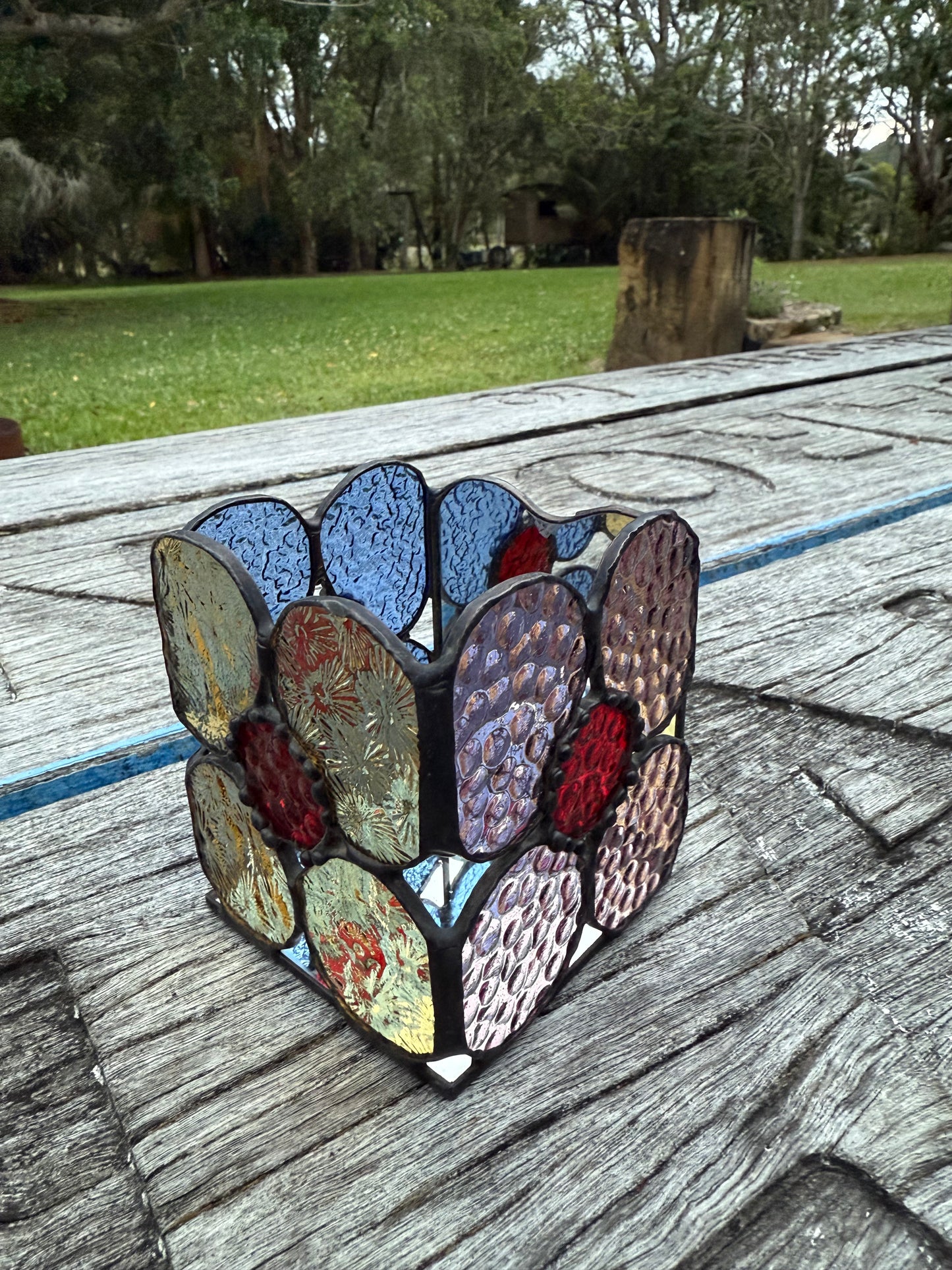 Stainedglass flower candle holder