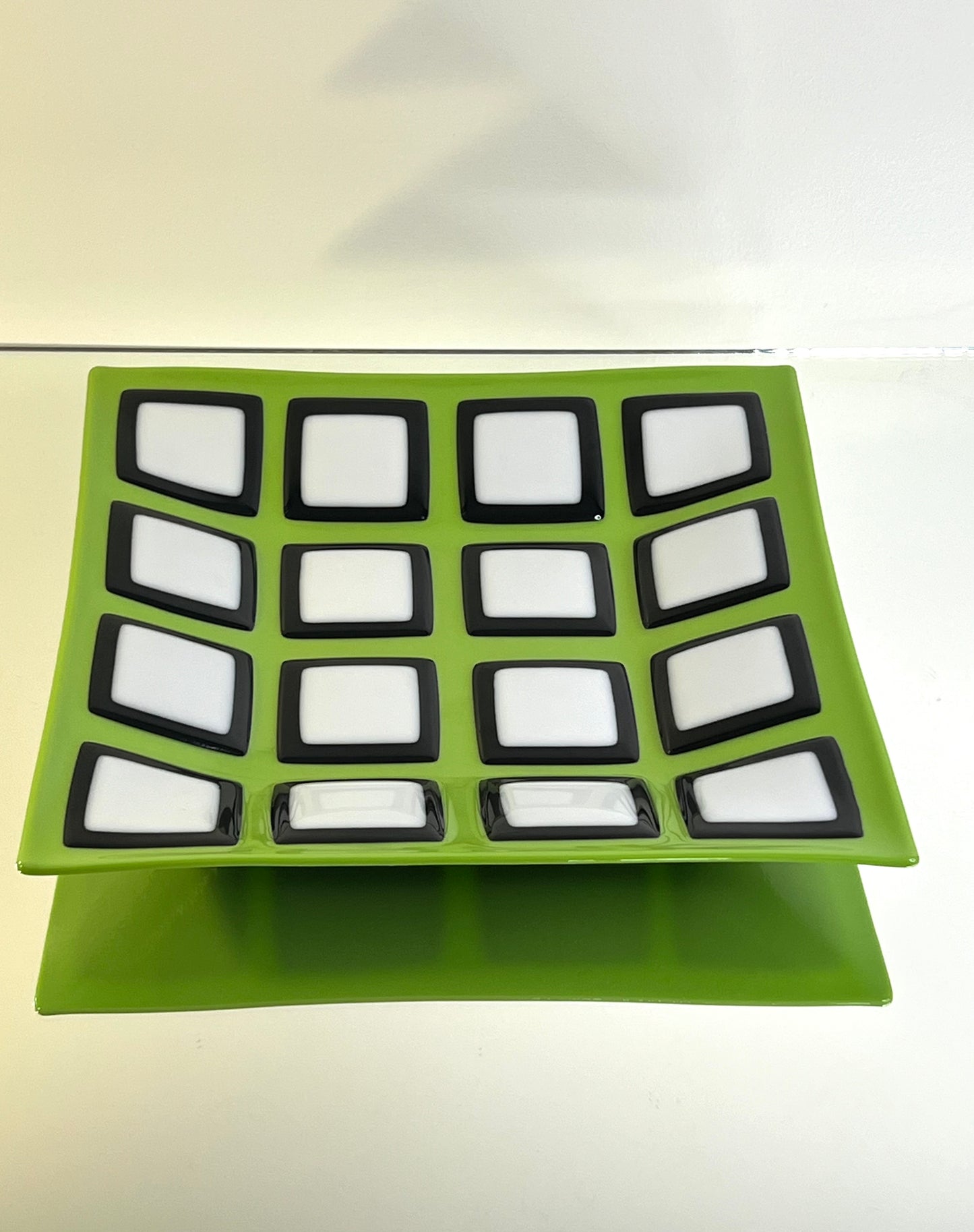 Checkerboard glass platter