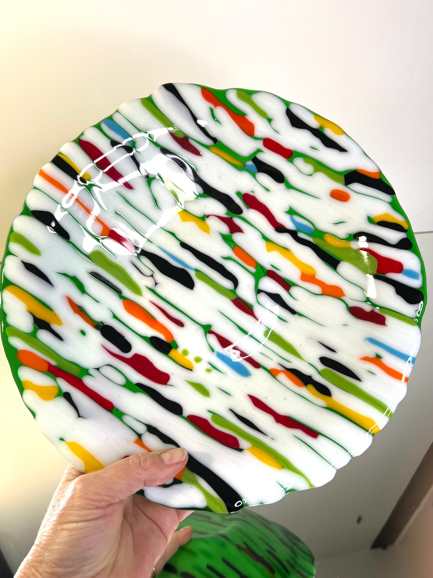 The happy accident glass serving dish