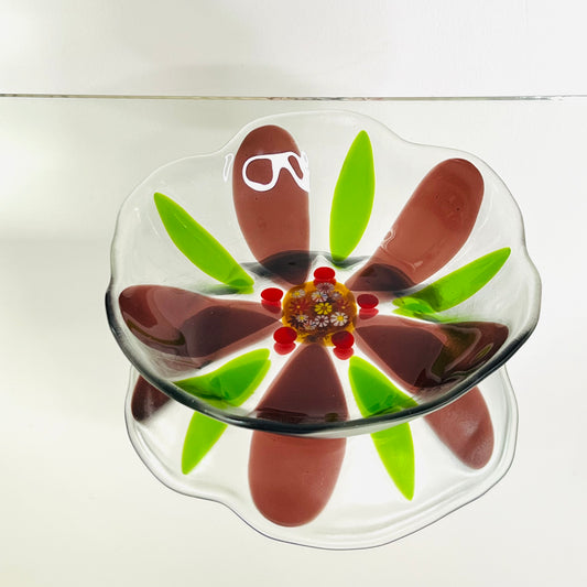 Pink flower glass bowl