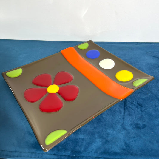 Red flower rectangle platter