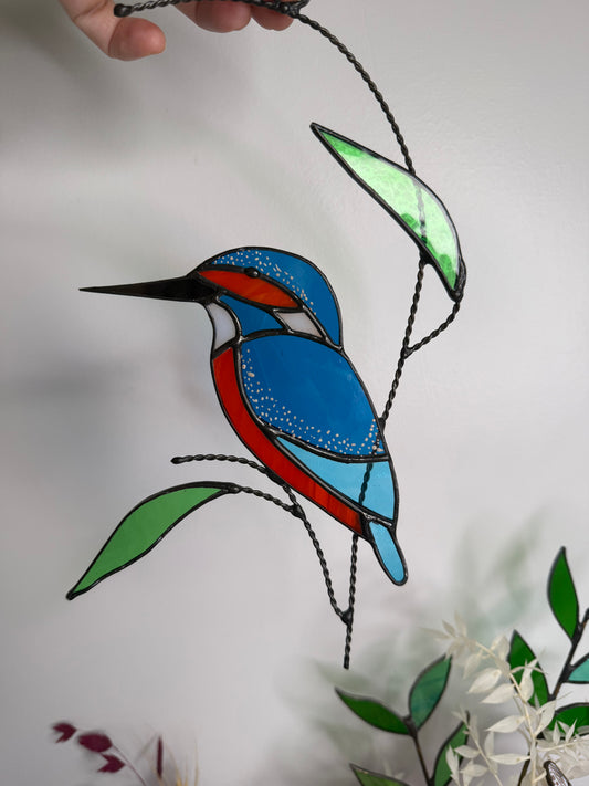 Handcrafted Stainedglass Kingfisher Suncatcher - Bird Window Ornament & Home Decor