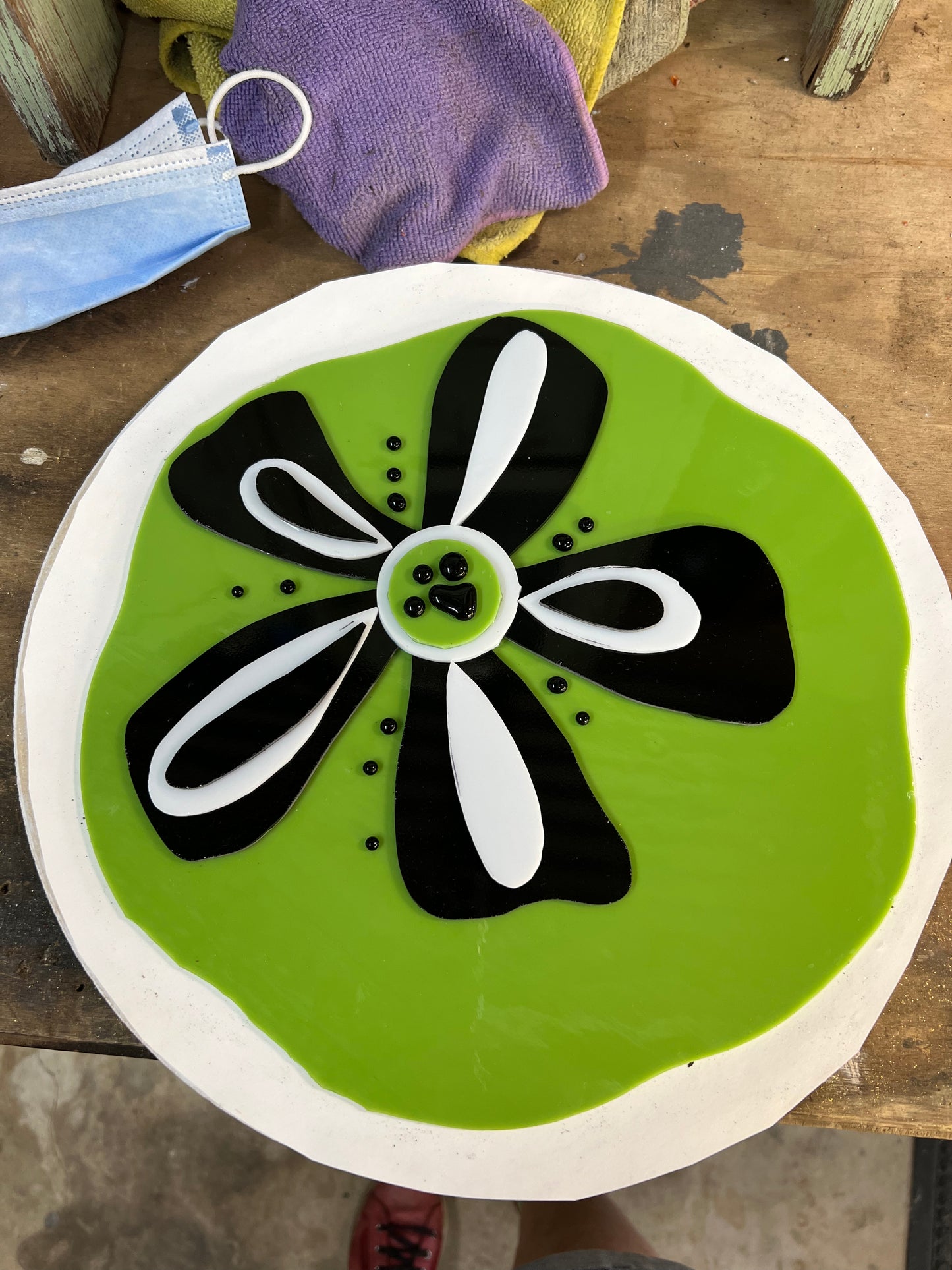 Green with Black and White flower bowl