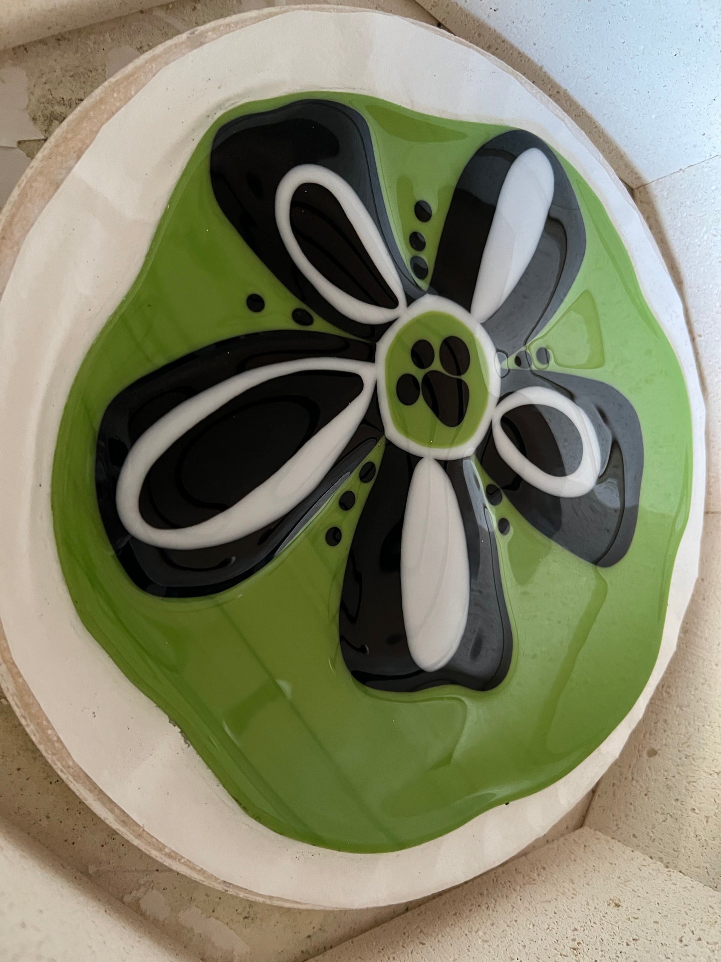 Green with Black and White flower bowl