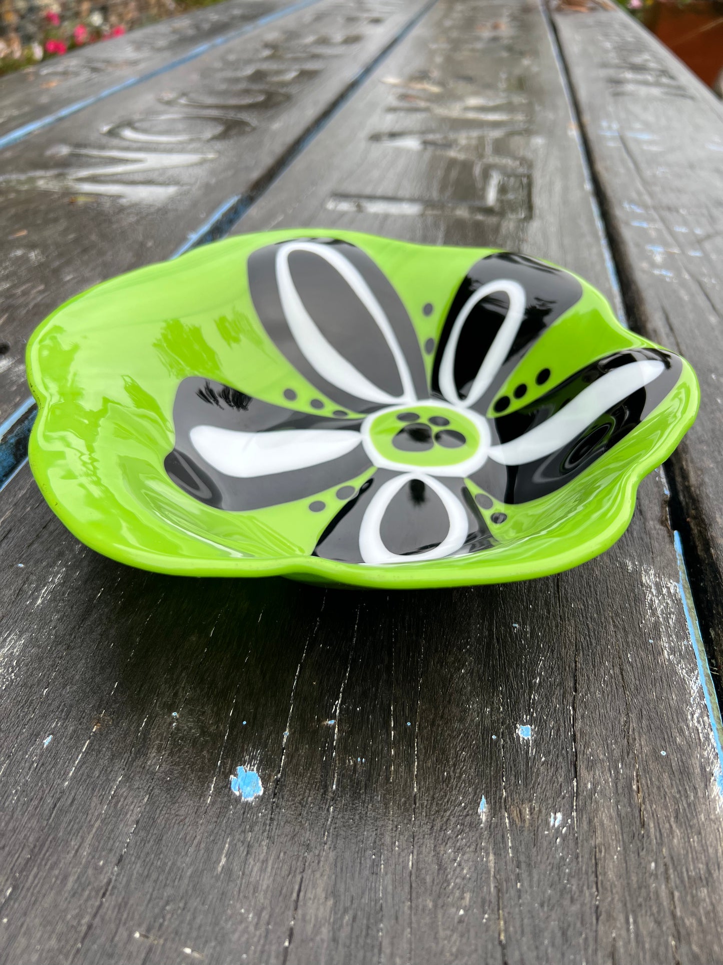 Green with Black and White flower bowl