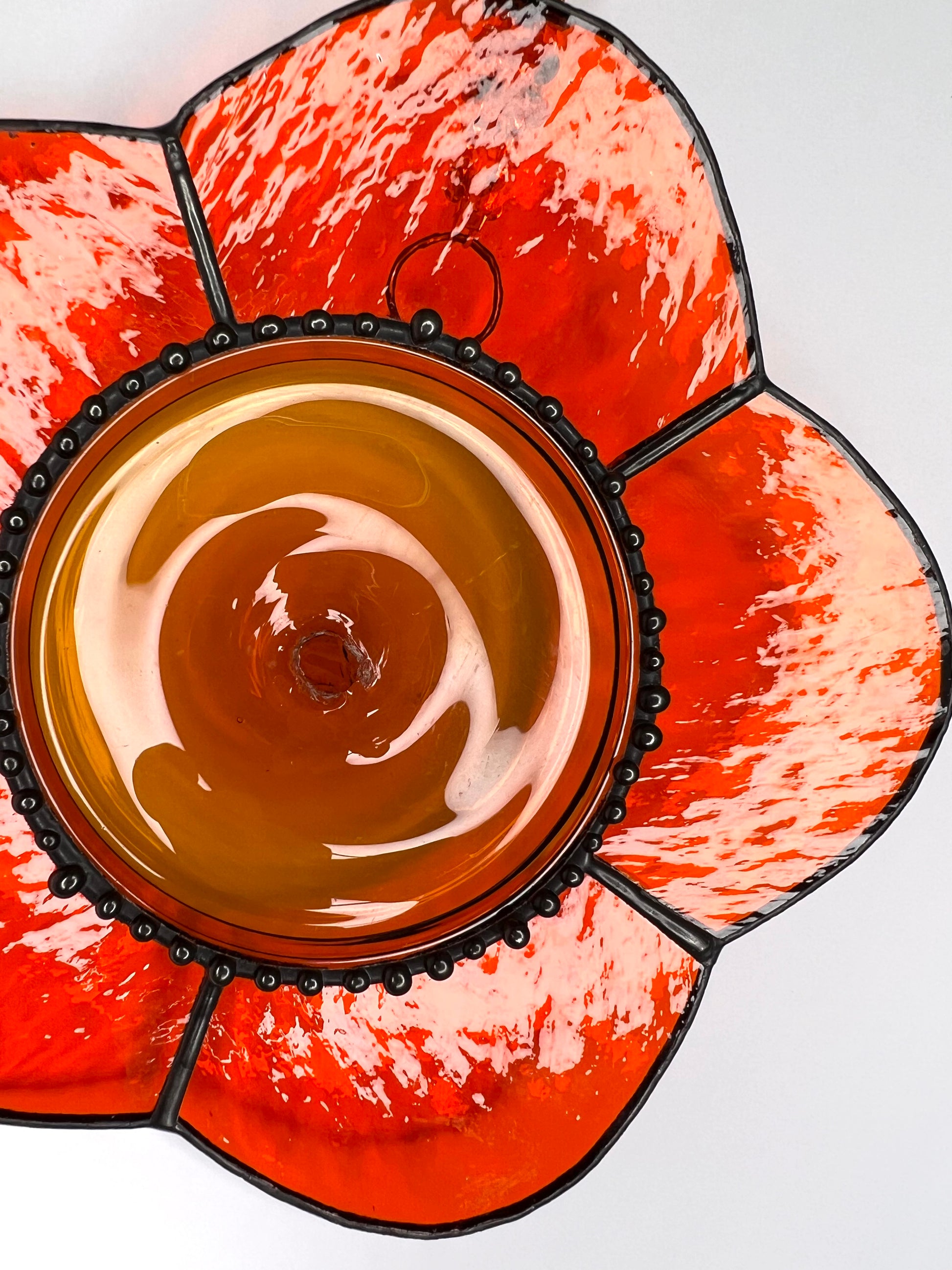 Orange and gold 70's inspired leadlight glass suncatcher