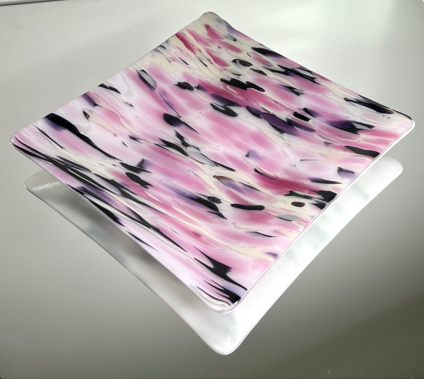 Pink, black, cream, white glass platter