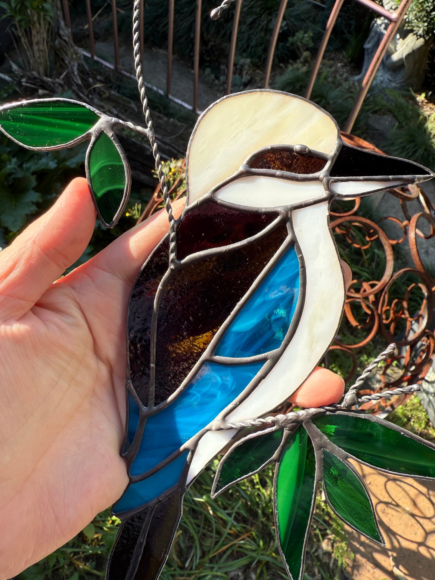 Handcrafted Stainedglass Kookaburra Suncatcher - Bird Window Ornament & Home Decor