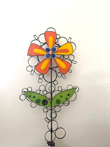 fused Glass flower, orange and yellow flower, garden ornament, garden sculpture