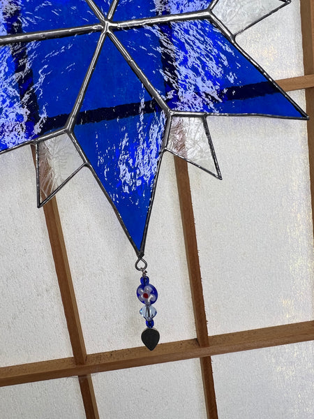 Iridised and blue glass 5 pointed star