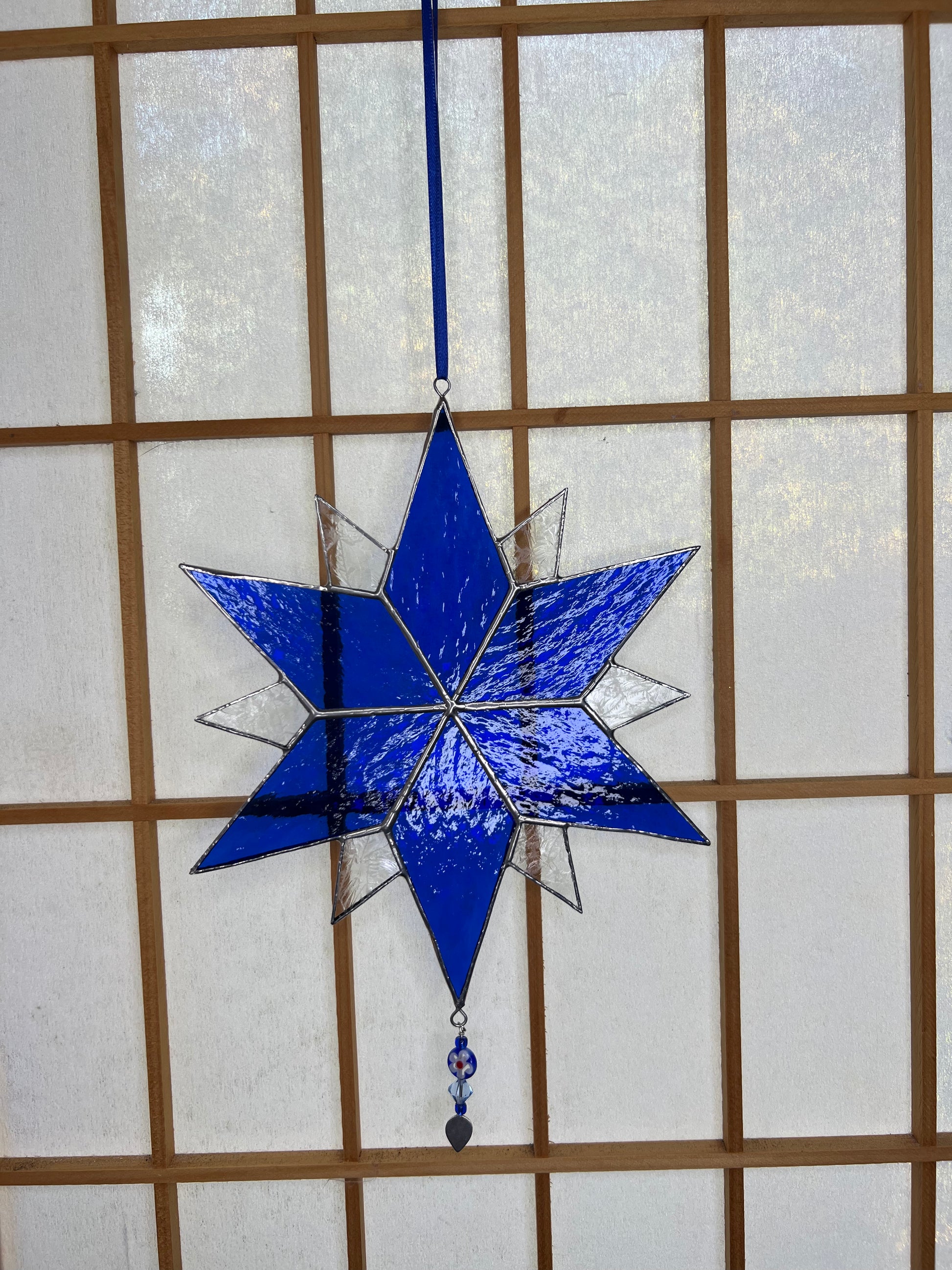 Iridised and blue glass 5 pointed star