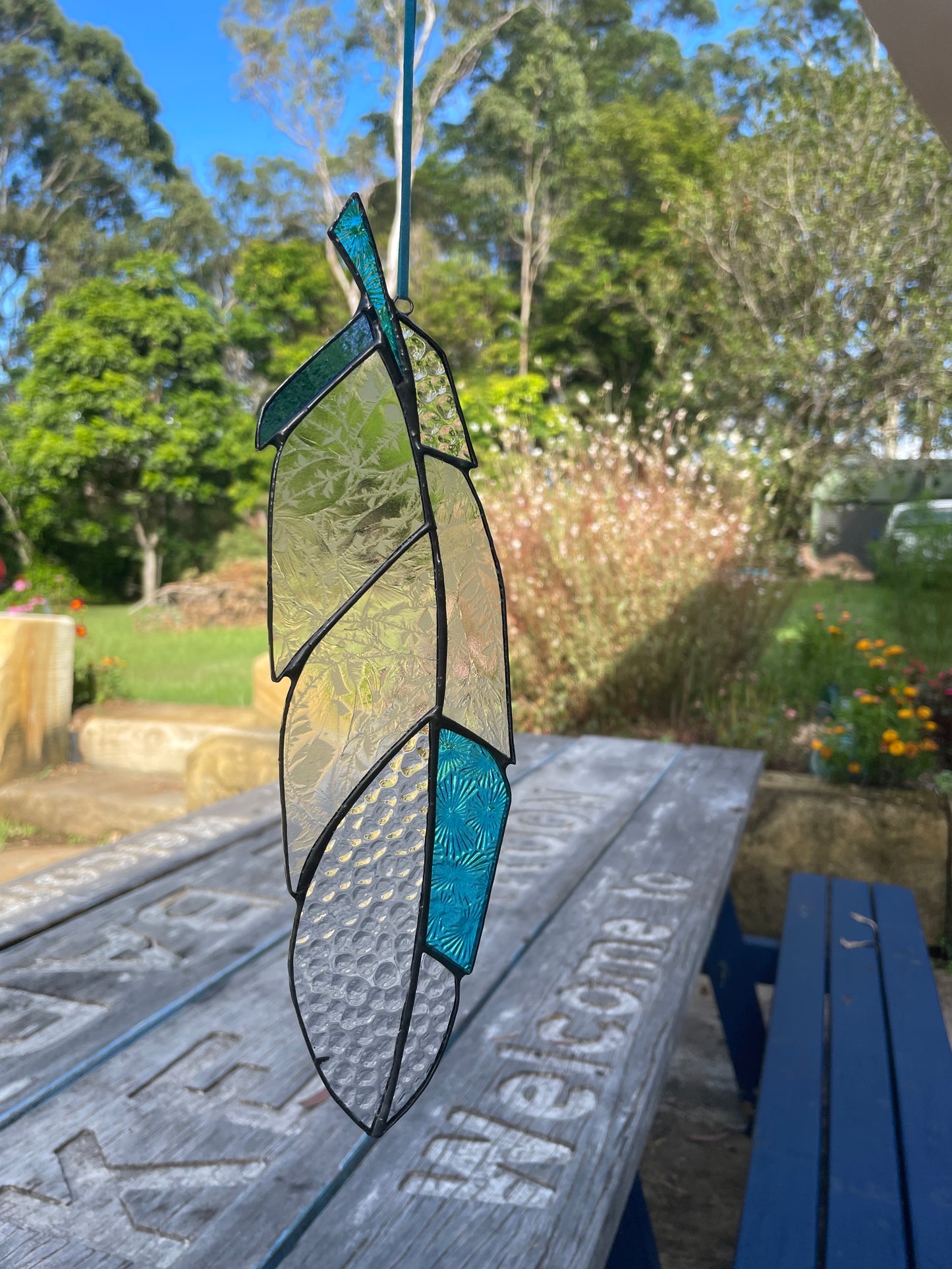 Leadlight Blue Feather Suncatcher