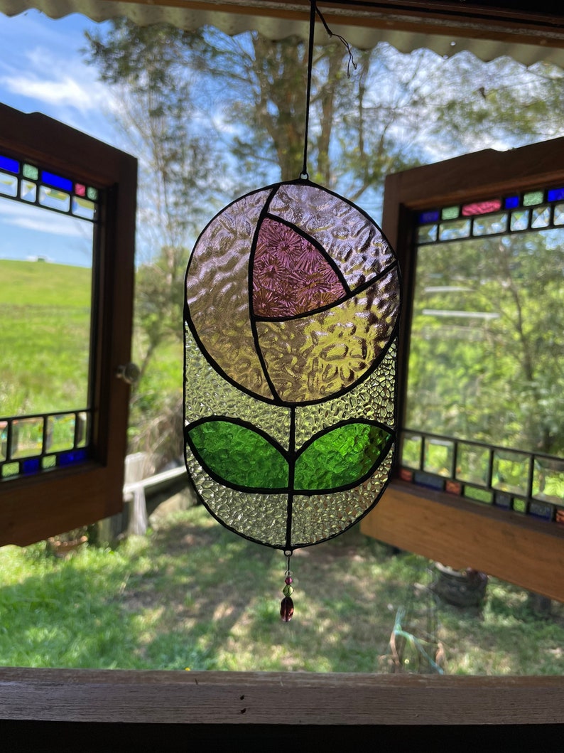 Rink glass rose suncatcher