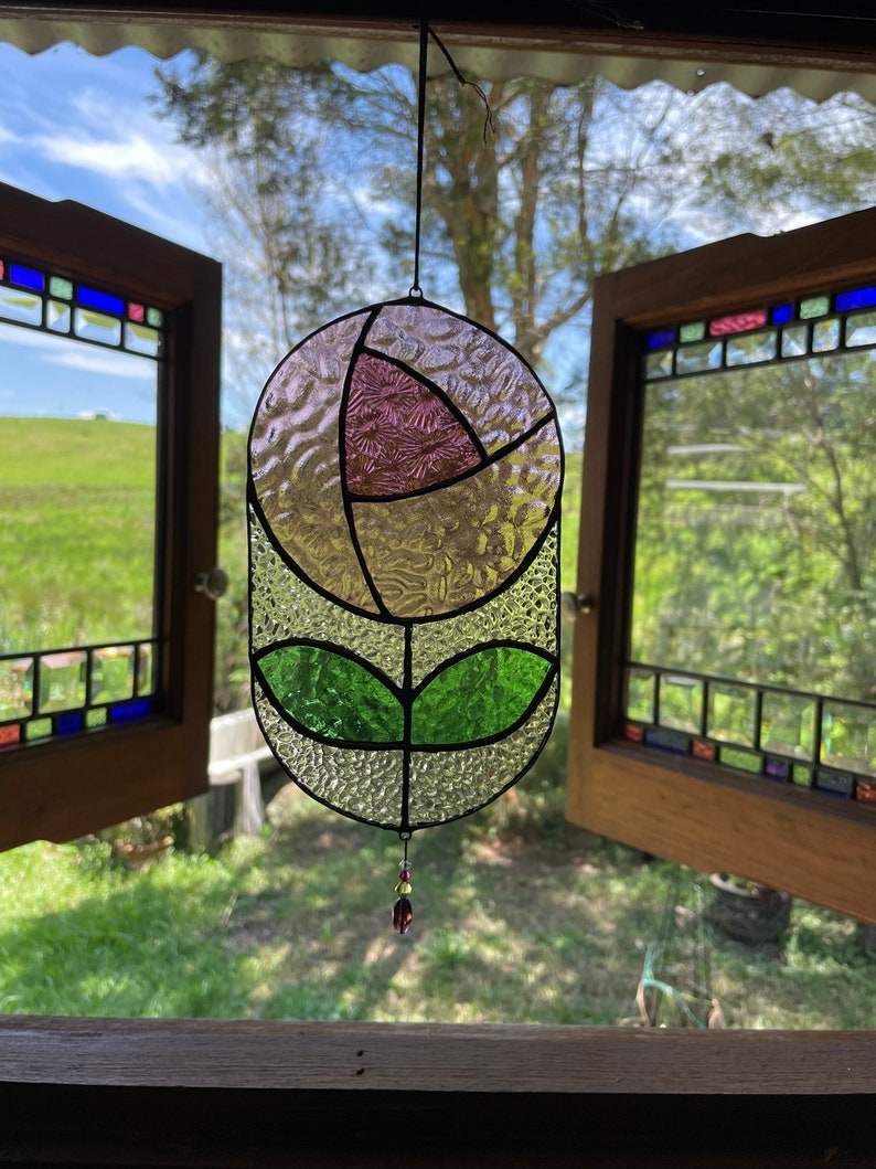 Rink glass rose suncatcher