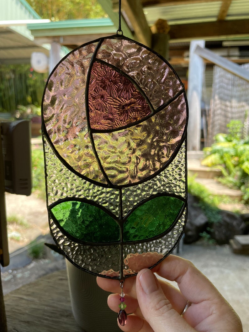 Rink glass rose suncatcher