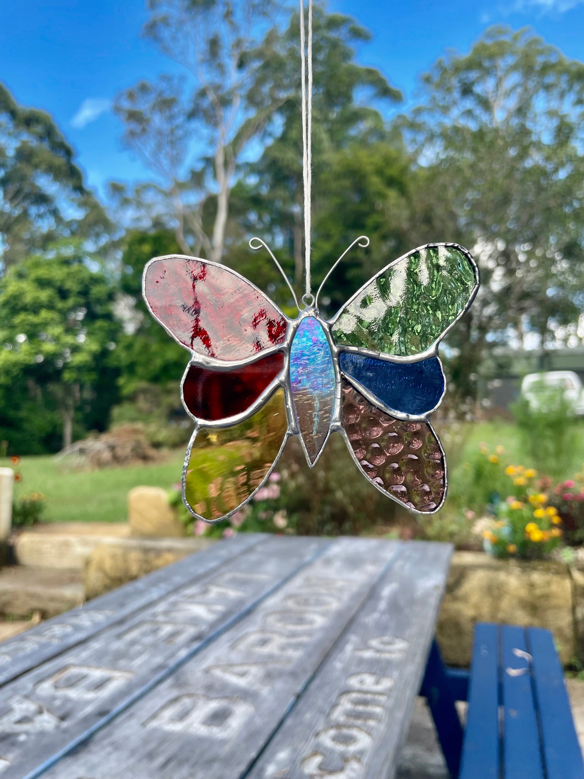 butterfly, rainbow, leadlight