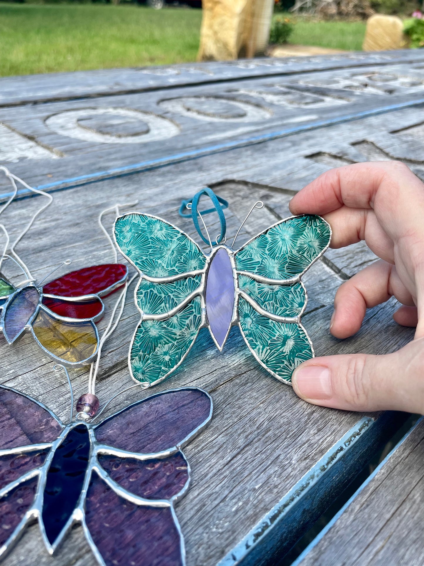 Turquoise Stainedglass Butterfly Suncatcher