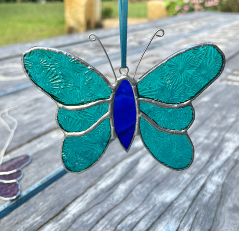 Turquoise Stainedglass Butterfly Suncatcher